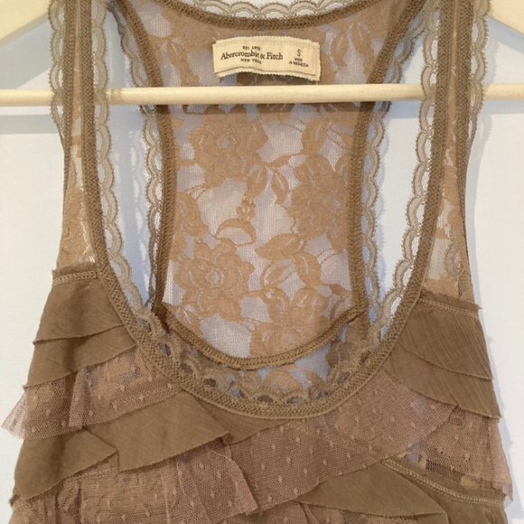 NWT Abercrombie & Fitch Caily Floral Lace Stretch Brown Tank Women's S - Picture 1 of 8